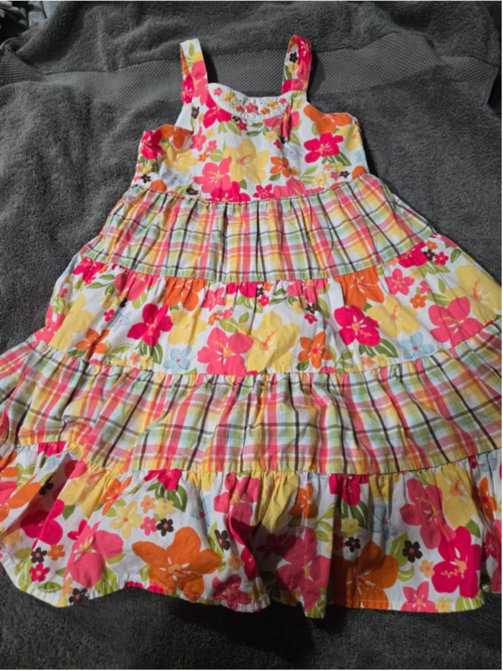 Girls Gymboree Casual Dress Size 9 White Pink Floral Plaid